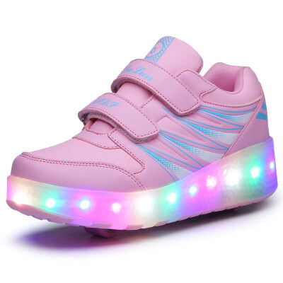 

Children LED Shoes Kids Light Up Roller Skate Sneakers With Wheels Boy Girl tenis infantil Glowing Luminous Shoes Pink black