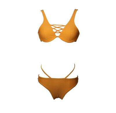 

Womens Solid Color Nylon Split Swimsuit New Steel Plated Strap Sexy Bikini