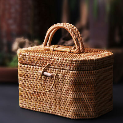 

Handmade Rattan Woven Tea Storage Canister Kitche Food Container Picnic Basket