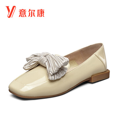 

Yi Erkang fashion British square head flat bow wild ins student shoes 9162GB21065W apricot 35