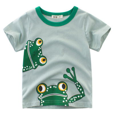 

Boy Short Sleeve Cotton T-Shirt Round Neck Tops Summer Kids Clothes Cartoon Frog Printing Shirt Tee 140