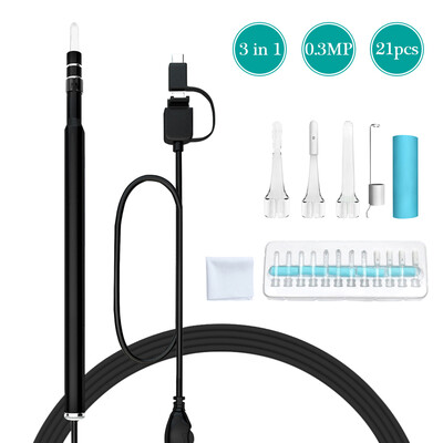 

3-in-1 USB Ear Cleaning Earpick Endoscope LED Light Multifunctional Borescope Inspection Camera 03MP Visual Ear Spoon Health Care