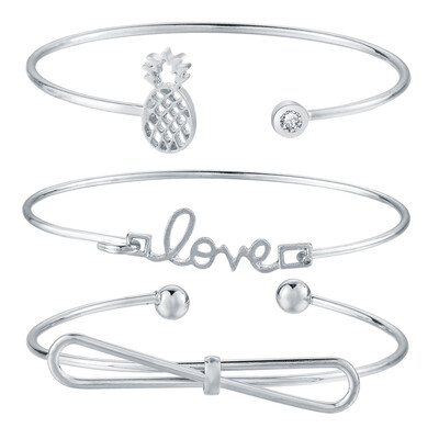 

Fashion Simple 3Pcs Bracelet Set Arrow Bowknot Letters Leaf Pineapple Feather Embedded Diamond Women Bracelets