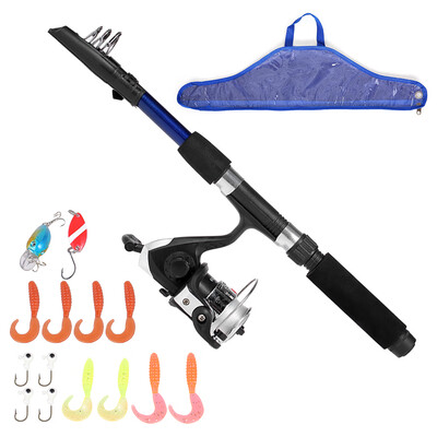 

Spinning Fishing Reel Rod Combo Kit Telescopic Fishing Pole with Soft Fishing Lures Jig Hooks Hard Baits