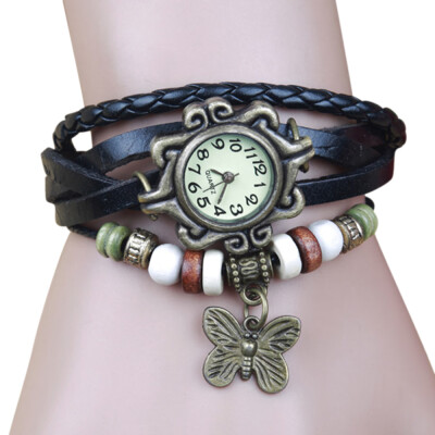 

Women Fashion Vintage Handmade Wrist Watch Girl Exotic Leather Strap Quartz Watch