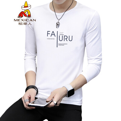 

Scarecrow MEXICAN long-sleeved T-shirt male Korean version 2019 spring new round neck personality Slim fashion printing comfortable trend bottoming shirt t-shirt shirt mens white 2XL