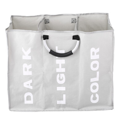 

3-Section Large Foldable Oxford Laundry Basket Bag Dirty Clothes Storage Bag Organizer with Aluminum Handles