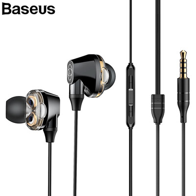 

Baseus 35mm Wired Earphone With Mic Double Dynamic In-ear Earbuds Earphones With Microphone For Samsung XiaoMi iphone 6 6S