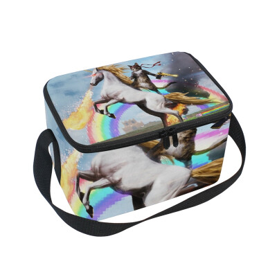 

Lunch Box Insulated Lunch Bag Large Cooler Magic Unicorn Rainbow And Cat Tote Bagfor Kids Men Women