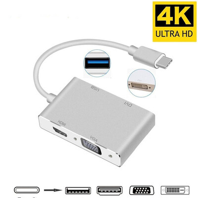 

USB C Type C to HDMI VGA DVI USB30 Adapter 4in1 USB 31 USB-C Converter Cable for Laptop Apple Macbook Google Chromebook Pixel