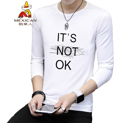 

Scarecrow MEXICAN long-sleeved T-shirt male Korean version 2019 new fashion round neck print wild autumn clothes Slim comfortable trend bottoming shirt t-shirt shirt mens white