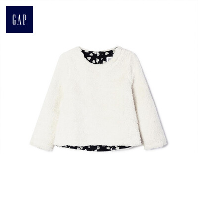 

GAP flagship store female&young comfortable imitation lambskin round neck sweater 399832 ivory white 18-24M