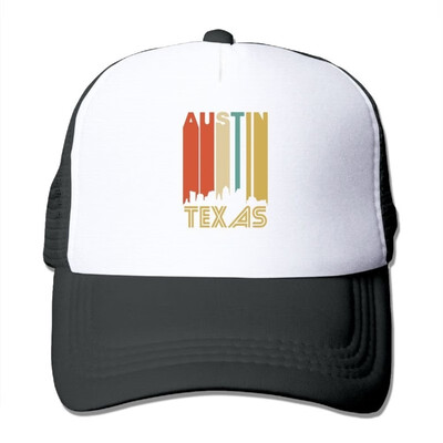 

SHINENGST Retro 1970s Austin Texas Cityscape Downtown Skyline Mesh Trucker CapsHats Adjustable For Unisex Black