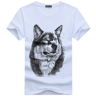 

High Quality Cotton Mens T-shirts 3d Print Wolf Tops Tees Cool Off White 2018 Fashion Funny Extended Plus Size 5XL