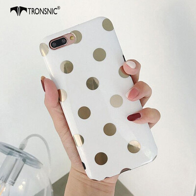 

Tronsnic Polka Dots Phone Case for iPhone 7 8 Plus Soft Gold Dots Case White Black Luxury Cover Capa