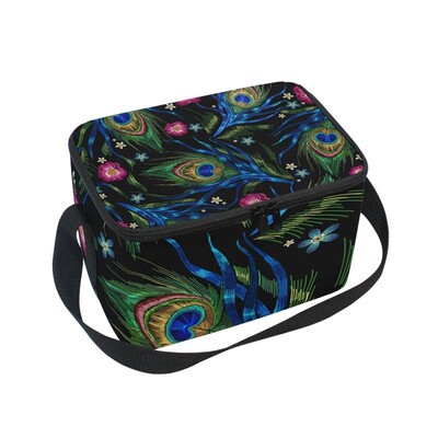 

ALAZA Lunch Box Peacock Feathers And Roses Insulated Lunch Bag Large Cooler Tote Bagfor Men Women