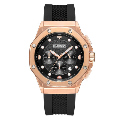 

Cadisen Watch Men Sport Chronograph Clock Quartz Wristwatch Silicone Strap Watch Men