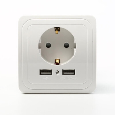 

AC power socket EU plug safety wall charger station outlet adapter 2 port USB