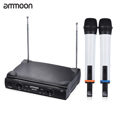 

ammoon Dual Channel VHF Wireless Handheld Microphone System 2 Mics 1 Receiver 635mm Audio Cable for Karaoke Family Party Performa