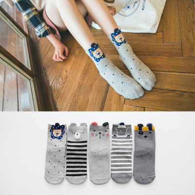 

Ladies cartoon socks cotton Japanese cute animal pattern in stockings 5 pairs