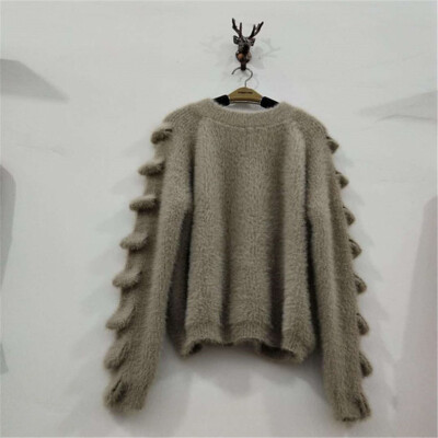 

New autumn&winter 2018 pure&fresh color round neck pullover sweater with loose shoulder sleeve knitted sweater