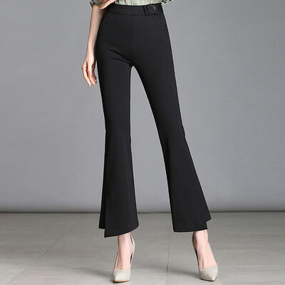 

Cypress House 2018 Autumn New Womens Fashion Simple Korean Solid Color Slim Thin Long Flare Pants Temperament Long Casual Pants S83J0017KA10XL Black
