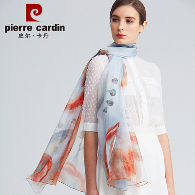 

Pierre Cardin silk scarf women 2019 spring&summer new high-grade silk scarf thin section summer sunscreen seaside travel Valentines Day gift E12TM5703 orange red