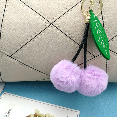 

Cherry Key Chain Soft Faux Fur Ball Pompom Key Ring Handbag Purse Car Pendant Ornament Decor--Pink