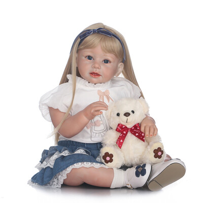 

Silicon Reborn Toddler Doll Baby Doll Girl With Curly Golden Hair Clothes Wig Boneca 28inch 71cm Lifelike Cute Gifts Toy
