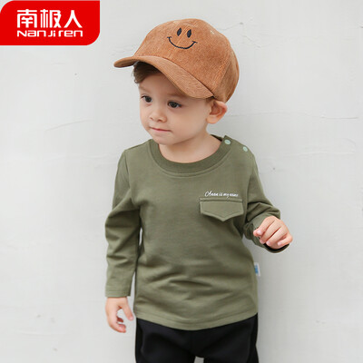 

Antarctic Nanjiren childrens sweater 2019 new boy spring&autumn shirt female baby bottoming shirt baby long-sleeved out clothing pure color small print - olive 100