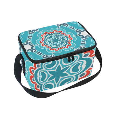 

ALAZA Insulated Lunch Box Roma Flower Blue Lunch Bag for Men Women Portable Tote Bag Cooler Bag