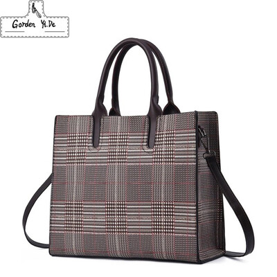

Fashion Women Pu Leather Handbag Plaid Pattern Casual Tote bag Quality Female Shoulder Bag Wide Strap Top-handle bag