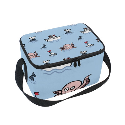 

ALAZA Insulated Lunch Box Octopus And Ship Lunch Bag for Men Women Portable Tote Bag Cooler Bag