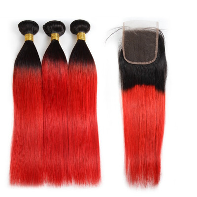 

Ishow 8A Brazilian Hair Weaves Extensions 3Bundles with Closure T1bRed Straight Human Hair