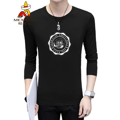 

Scarecrow MEXICAN long-sleeved T-shirt male Korean version 2019 new fashion type round neck print wild self-cultivation comfortable trend bottoming shirt t-shirt top mens black