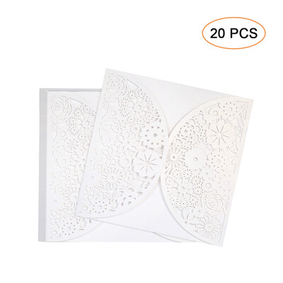 

20pcsset White Wedding Invitation Cards Kit Pearl Paper Laser Cut Hollow Invitation Cards for Wedding Birthday Party Anniversary