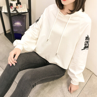 

CITYPLUS 2019 new bf thin cartoon printing lantern sleeve hooded pullover sweater female CWWY191223 white