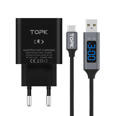 

TOPK Fast Charging Package QC30 Wall Charger 3A max Type-c Cable for Samsung s8 s9 Xiaomi 8