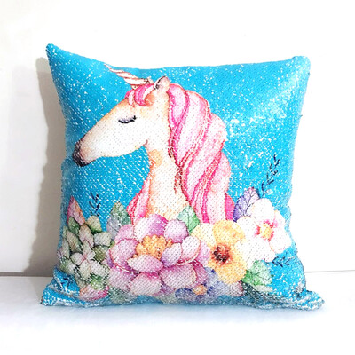

Double Colors Reversible Sequin Pillowslip Cartoon Unicorn Printed Sofa Car Bed Chair Pillow Cover Shining Pillowcase