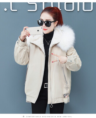 

Large fur collar winter thick cotton pad womens fashion loose thick casual small cotton coat