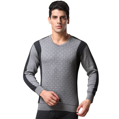 

Seven wolves mens thermal underwear set V-neck plus velvet thickening jacquard warm sweater models 98148 gray 2XL