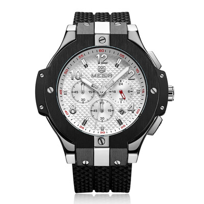 

MEGIR Chronograph Sport Watch Men Quartz Clock Silicone Strap Wristwatch