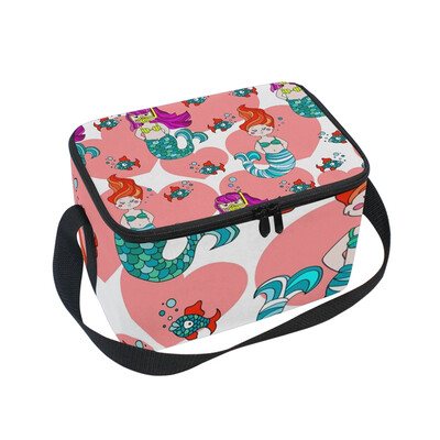 

ALAZA Lunch Box Insulated Lunch Bag Large Cooler Hearts Mermaid Tote Bag