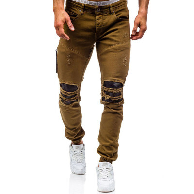 

AOWOFS New Mens Shredded Jeans Slim Cotton trousers 6012