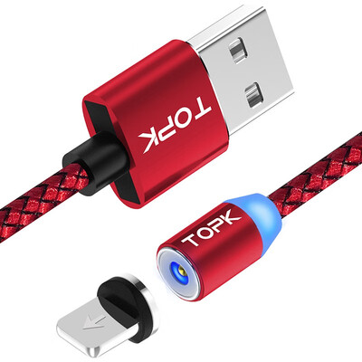 

R-Line1 USB 1M Magnetic Cable For iPhone Cable TOPK R-Line1 Upgraded Reflective Nylon Braided Cable LED Magnet USB Cable