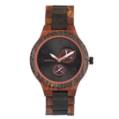 

BEWELL ZS-W154A Men Wood Watch Quartz Movement Stopwatch Date Luminous Vintage Analog Wrist Watch