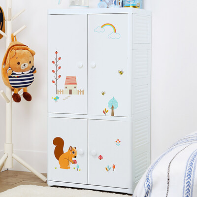 

Also ya storage cabinet plastic finishing cabinet storage closet storage box simple wardrobe double door five-layer hanging clothes 2 compartment