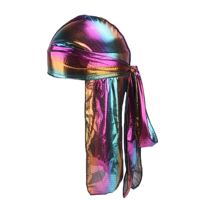 

Unisex Silklike La-ser Polyester Bandana Hat Durag Rag Tail Breathable Headwrap Headwear Hair Accessories Gold