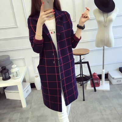 

Womens overcoat womens 2018 autumn wear womens suit with plaid knitted cardigan womens long&slim one-piece sweater coat