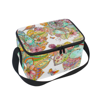 

ALAZA Insulated Lunch Box Vintage Flowers And Birds Lunch Bag for Men Women Portable Tote Bag Cooler Bag